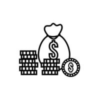 bag with pile coins money dollars line style vector