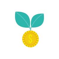 coin money dollar with leafs plant flat style vector