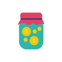 coins money dollars in mason jar flat style icon vector