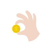 hand with coin money dollar flat style icon vector