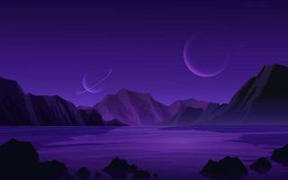 Fantasy Night Sky Illustration With Mountain vector