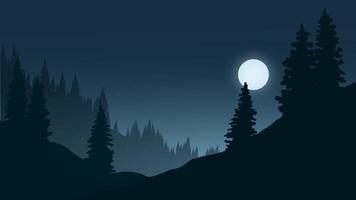 paisaje nocturno con luna y bosque vector