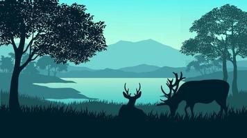 paisaje forestal con ciervos vector