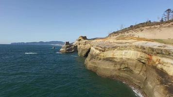 Aerial shot rock formations on the Oregon coastline video