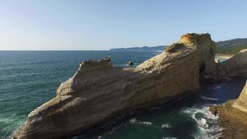 Aerial shot rock formations on the Oregon coastline video