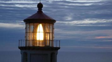 Closeup shot of Heceta Head lighthouse at night video