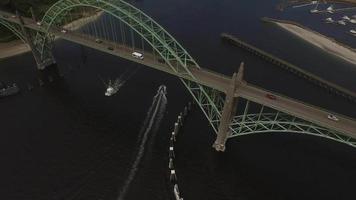 Aerial shot of Newport, Oregon bridge and bay video