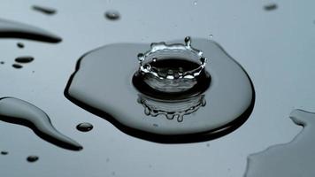 Water drip into puddle closeup , slow motion, shot on Phantom Flex 4K video