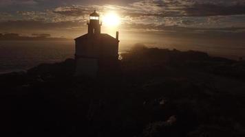 Aerial view of Coquille River Lighthouse in Bandon, Oregon video