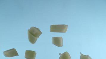 Honeydew melon pieces flying in slow motion, shot with Phantom Flex 4K at 1000 frames per second video