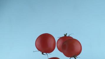 tomates volant au ralenti, prises avec un flex fantôme 4k à 1000 images par seconde