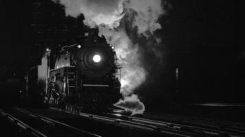 Steam locomotive at night  in black and white video