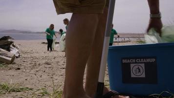 Gruppe von Freiwilligen, die den Strand aufräumen video