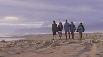 groep vrienden die samen langs het strand lopen video