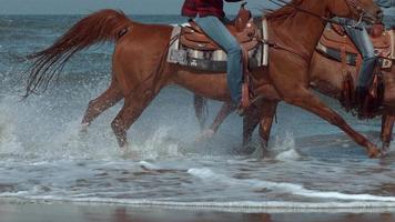Super Slow-Motion-Aufnahme von Frauen, die am Strand, Oregon, Pferde reiten, aufgenommen auf Phantom Flex 4k video