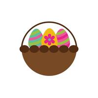 spring eggs painted in basket flat style vector