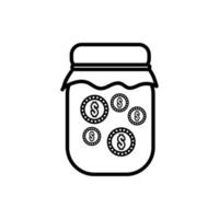 monedas dinero dólares en mason jar icono de estilo de línea vector