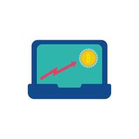 bitcoin money in laptop and arrow up flat style vector