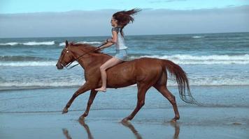 Super slow motion shot of woman riding horses at beach, Oregon, shot on Phantom Flex 4K
