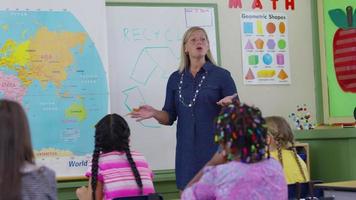 Teacher in school classroom giving lesson video