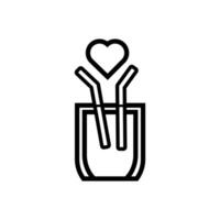 valentines day heart in drink with straw line style vector