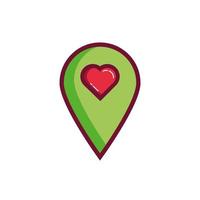 happy valentines day pin location with heart line and fill style vector
