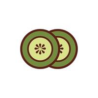 fresh cucumber sliced line and fill style vector