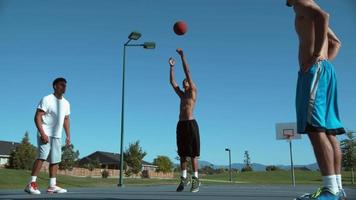 Super slow motion shot of friends playing basketball, shot on Phantom Flex 4K video