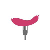 delicious sausage in fork icon vector