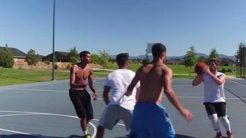 Friends playing basketball at park video