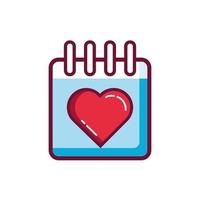 happy valentines day calendar with heart line and fill style vector