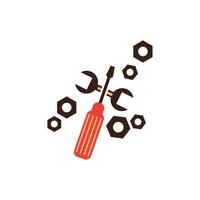 screwdriver and wrench with nuts vector