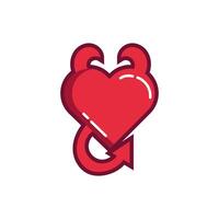 happy valentines day heart with horns devil line and fill style vector