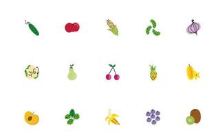 bundle of fruits and vegetables icons vector