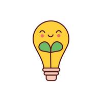 cute leaf plant in bulb kawaii character icon vector