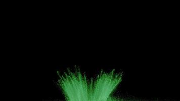grünes Pulver explodiert auf schwarzem Hintergrund in Superzeitlupe, aufgenommen mit Phantom Flex 4k