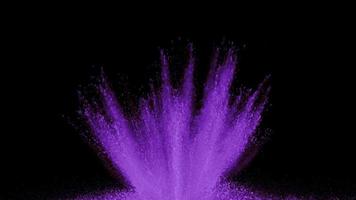 poudre violette explosant sur fond noir en super ralenti, tourné avec flex fantôme 4k video