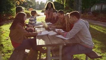 Group of college students on campus meeting outdoors video