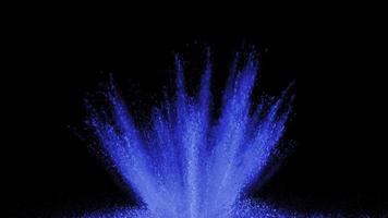 Explosión de polvo azul sobre fondo negro en cámara super lenta, filmada con phantom flex 4k video