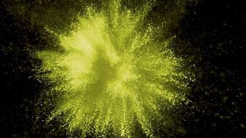 gelbes Pulver, das in Superzeitlupe auf schwarzem Hintergrund explodiert, aufgenommen mit Phantomflex 4k video