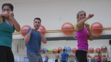 Grupo de personas haciendo clase de ejercicio en el gimnasio. video