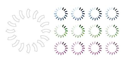 Set loading icons and progress bar for upload download round process vector