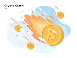 Cryptocurrency price fall down. Crypto price collapse at Stock exchange market Bitcoin crisis Crypto coin burning and crash Cryptocurrency investment is high risk vector