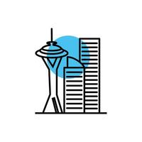 buildings and skyscraper cityscape scene line style icon vector