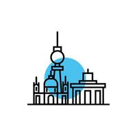 buildings and church cityscape scene line style icon vector