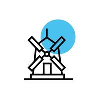 windmill building facade isolated icon vector