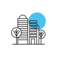 buildings and trees cityscape scene line style icon vector