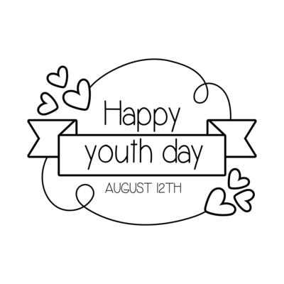 happy youth day lettering with ribbon frame line style