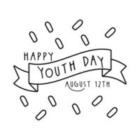 happy youth day lettering with ribbon frame line style vector