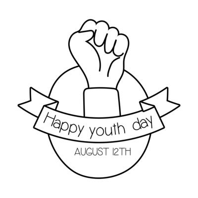 happy youth day lettering with hand fist symbol line style